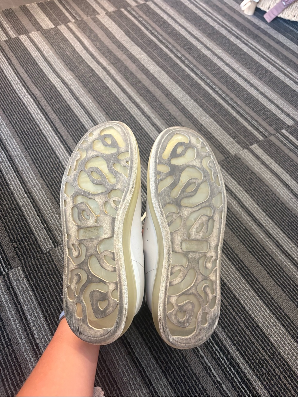 Alexander McQueen White Leather Sneakers with Black Heel and Yellow Sole - Picture 6 of 7